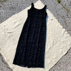 NWT Joneswear Vintage Silk Burned Velvet Midi Maxi Floral Dress size 8P Black